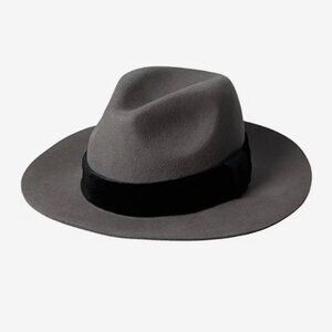 BADGLEY MISCHKA felt 100% wool adjustable velvet band women's fedora hat- Grey